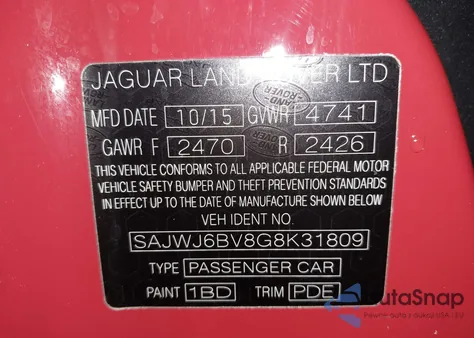 2016 Jaguar F-Type S from USA, damaged, VIN SAJWJ6BV8G8K31809